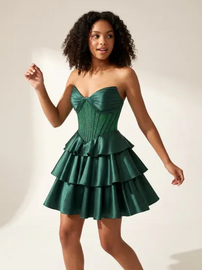 Green Beaded A-line Strapless Corset Homecoming Dress