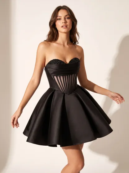 Cute Fuchsia A-Line Corset Short Homecoming Dress | Hot Pink Mini Ruffle Gown