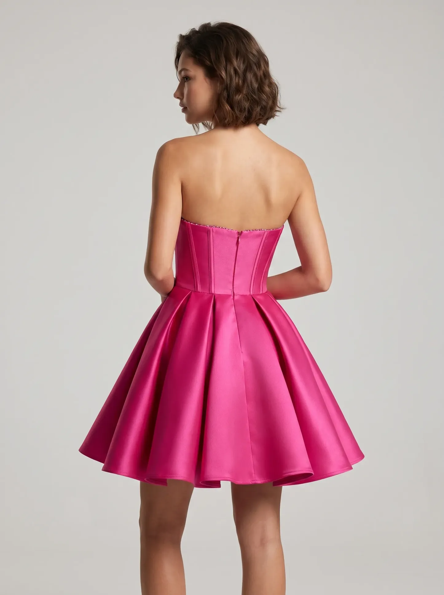 Cute Fuchsia A-Line Corset Short Homecoming Dress | Hot Pink Mini Ruffle Gown
