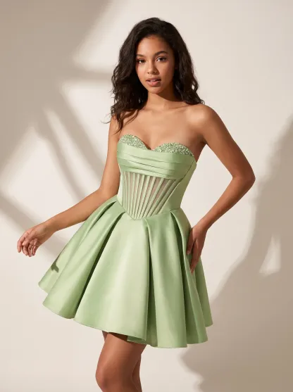 Cute Fuchsia A-Line Corset Short Homecoming Dress | Hot Pink Mini Ruffle Gown