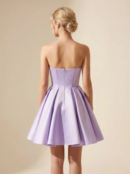 Cute Fuchsia A-Line Corset Short Homecoming Dress | Hot Pink Mini Ruffle Gown
