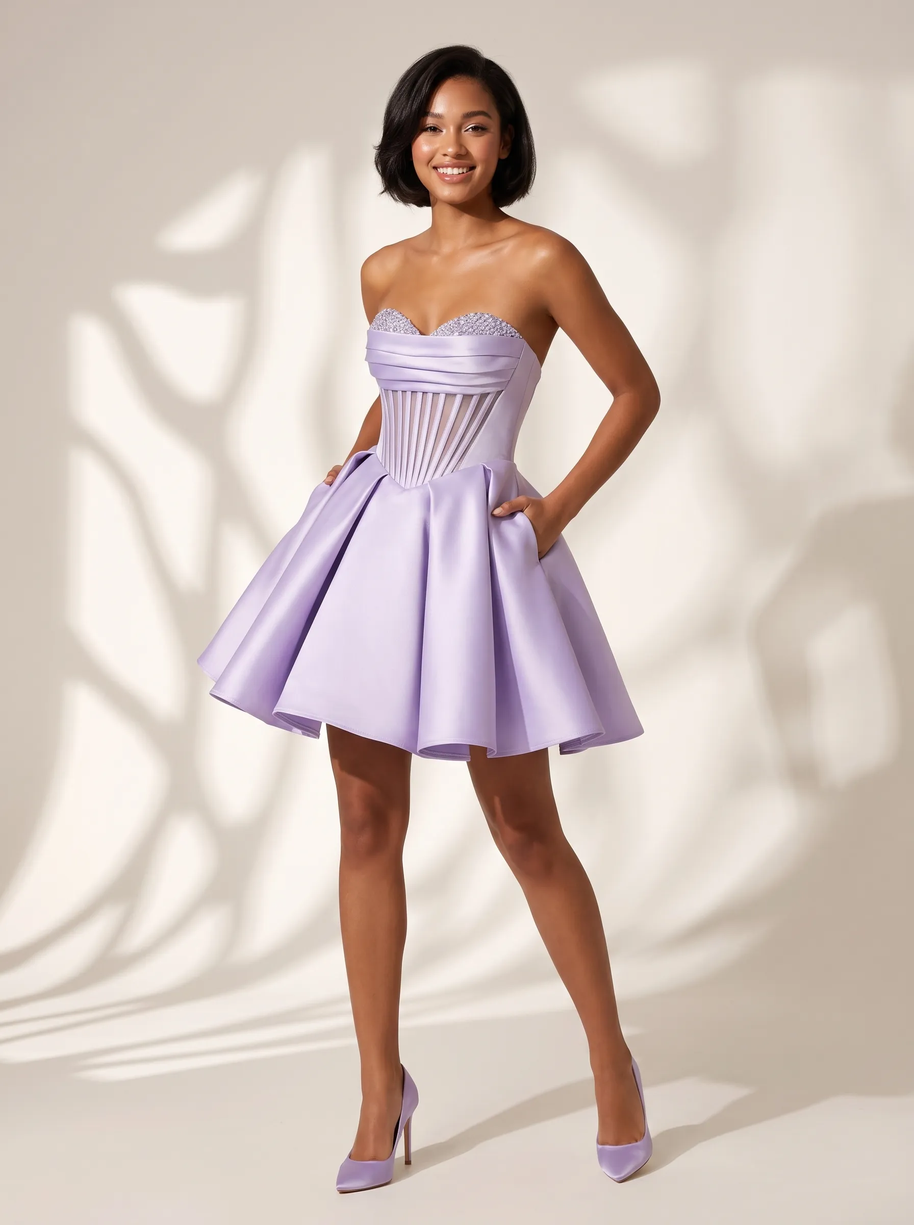 Cute Fuchsia A-Line Corset Short Homecoming Dress | Hot Pink Mini Ruffle Gown
