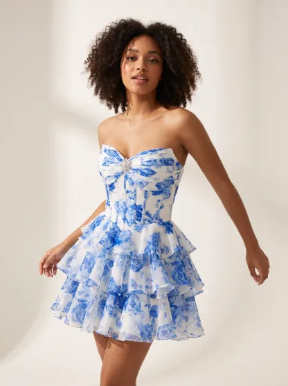 A-Line Strapless Corset Short Homecoming Dress | Mini Flare Formal Gown