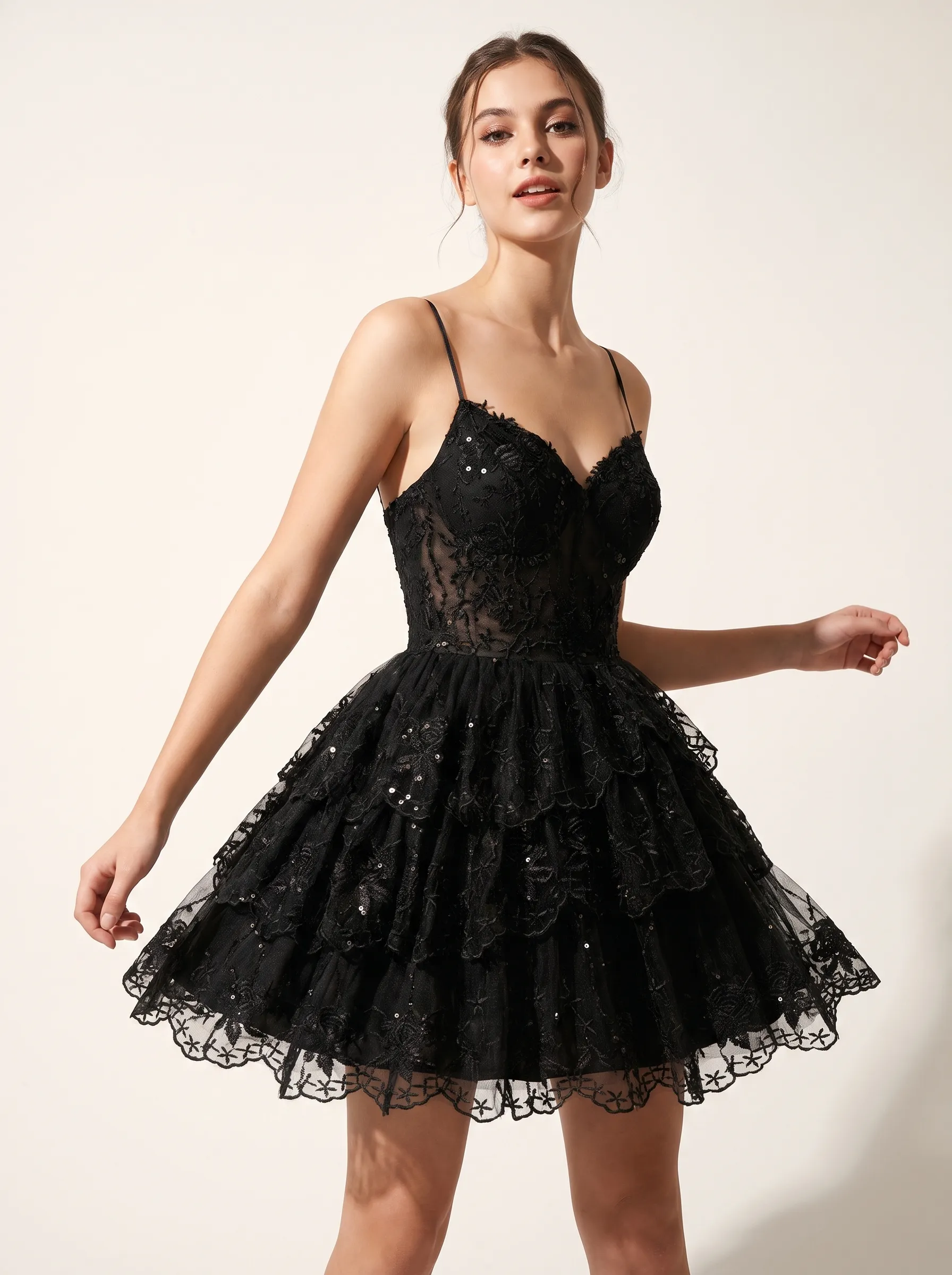 Gorgeous A-Line Spaghetti Straps Purple Dress | Homecoming Tiered Mini Gown