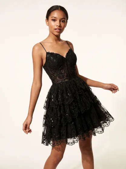Gorgeous A-Line Spaghetti Straps Purple Dress | Homecoming Tiered Mini Gown