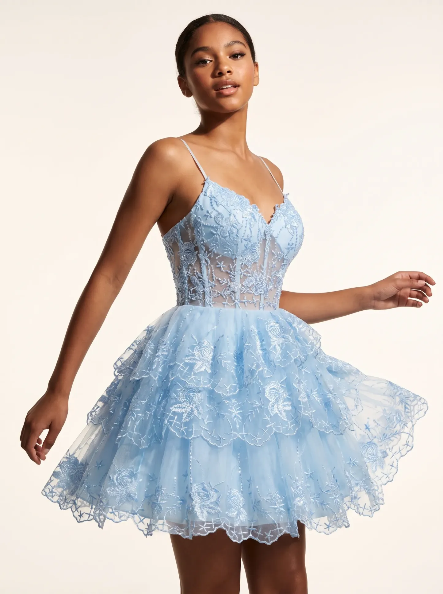 Gorgeous A-Line Spaghetti Straps Purple Dress | Homecoming Tiered Mini Gown
