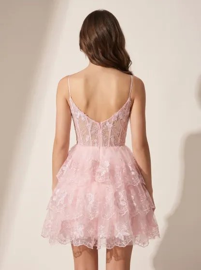 Gorgeous A-Line Spaghetti Straps Purple Dress | Homecoming Tiered Mini Gown