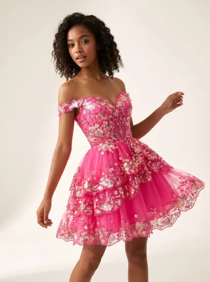Sparkly Black A-Line Tulle Short Homecoming Dress | Mini Flare Sequin Gown