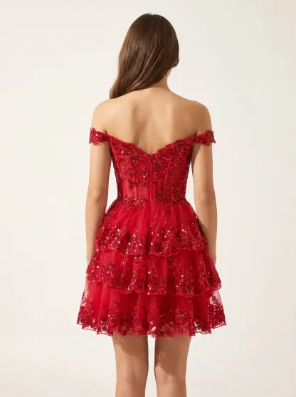 Sparkly Black A-Line Tulle Short Homecoming Dress | Mini Flare Sequin Gown