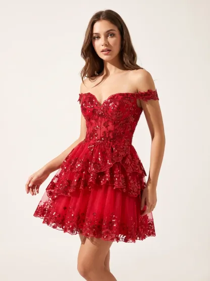 Sparkly Black A-Line Tulle Short Homecoming Dress | Mini Flare Sequin Gown