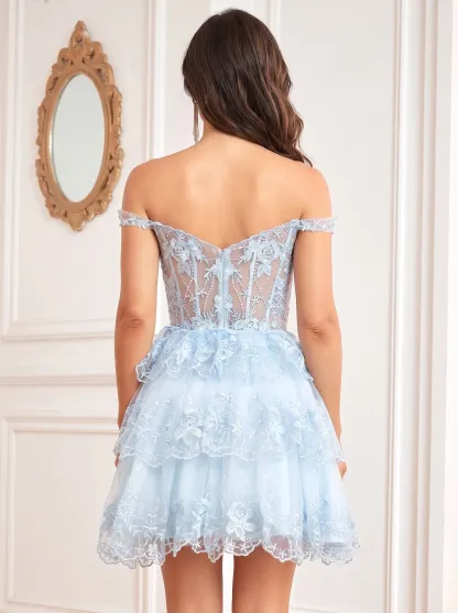 Cute A-Line Off-the-Shoulder Short Homecoming Dress | Mini Flare Party Gown