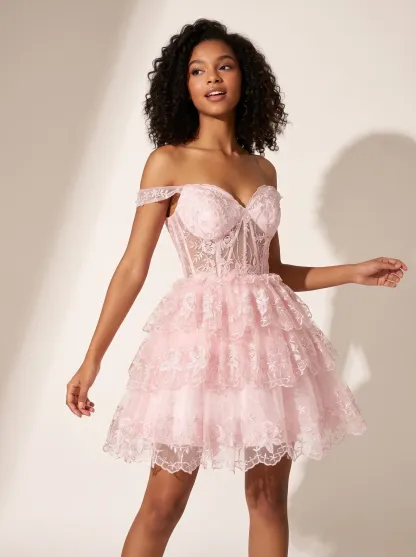 Cute A-Line Off-the-Shoulder Short Homecoming Dress | Mini Flare Party Gown