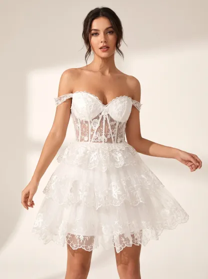 Cute A-Line Off-the-Shoulder Short Homecoming Dress | Mini Flare Party Gown