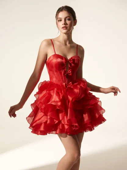 Red A-Line Corset Short Homecoming Dress | Mini Flare Party Gown