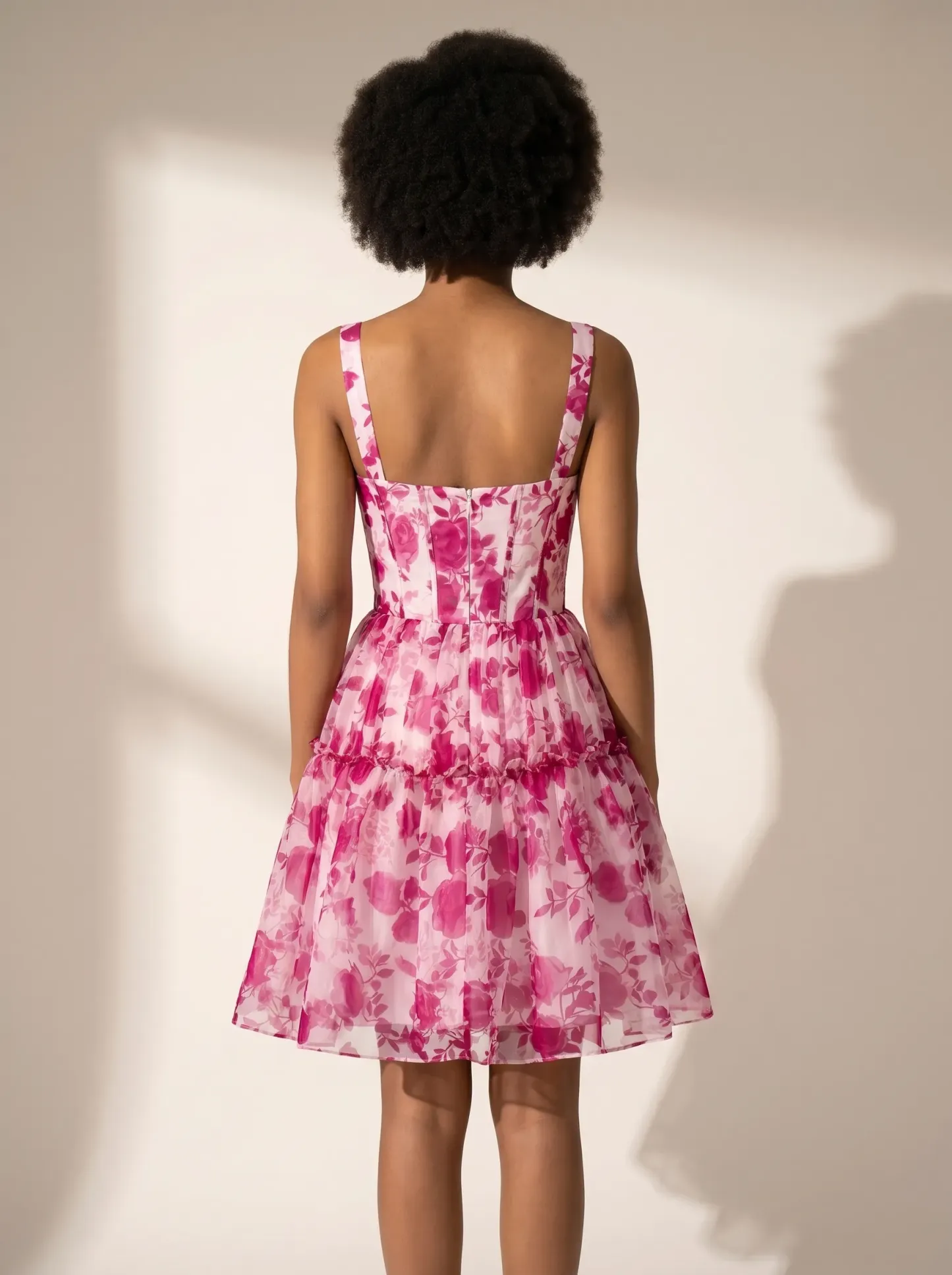 Fuchsia Floral Corset Short Homecoming Dress | Hot Pink Mini Party Gown