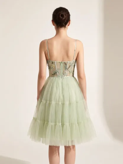 Green Applique Corset Short Homecoming Dress | Mini Lace Party Gown