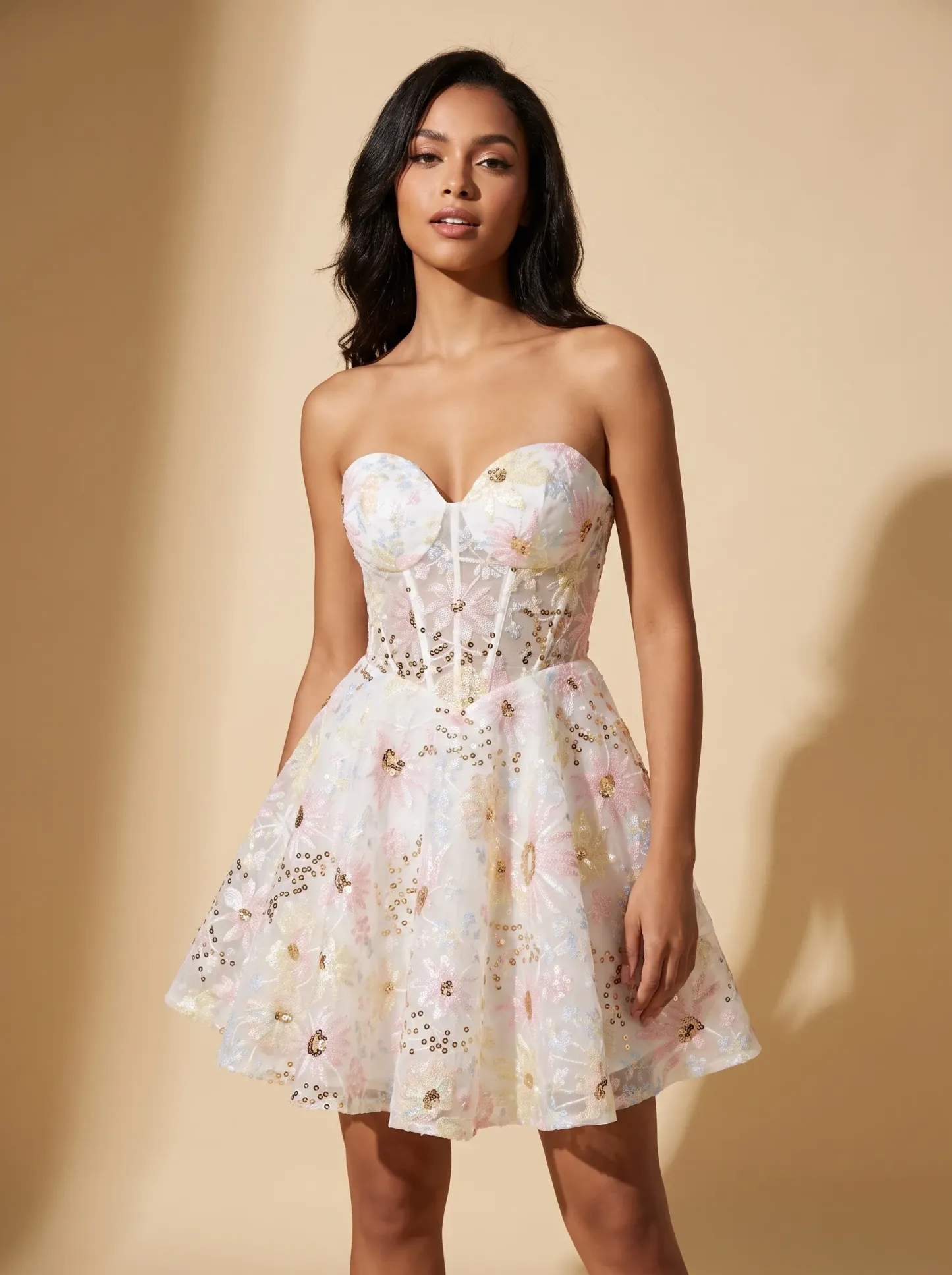 [Copy]Charming Strapless Corset White Dress | Homecoming Tiered Bubble Mini Gown