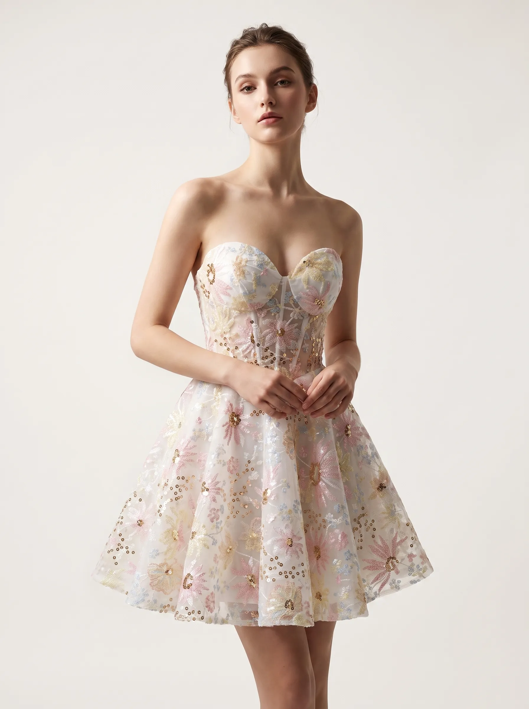 [Copy]Charming Strapless Corset White Dress | Homecoming Tiered Bubble Mini Gown