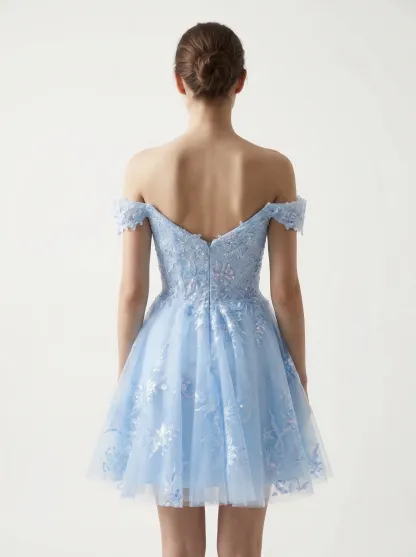 [Copy]Ethereal Floral Sequin Corset Dress | Homecoming Strapless A-Line Mini Gown