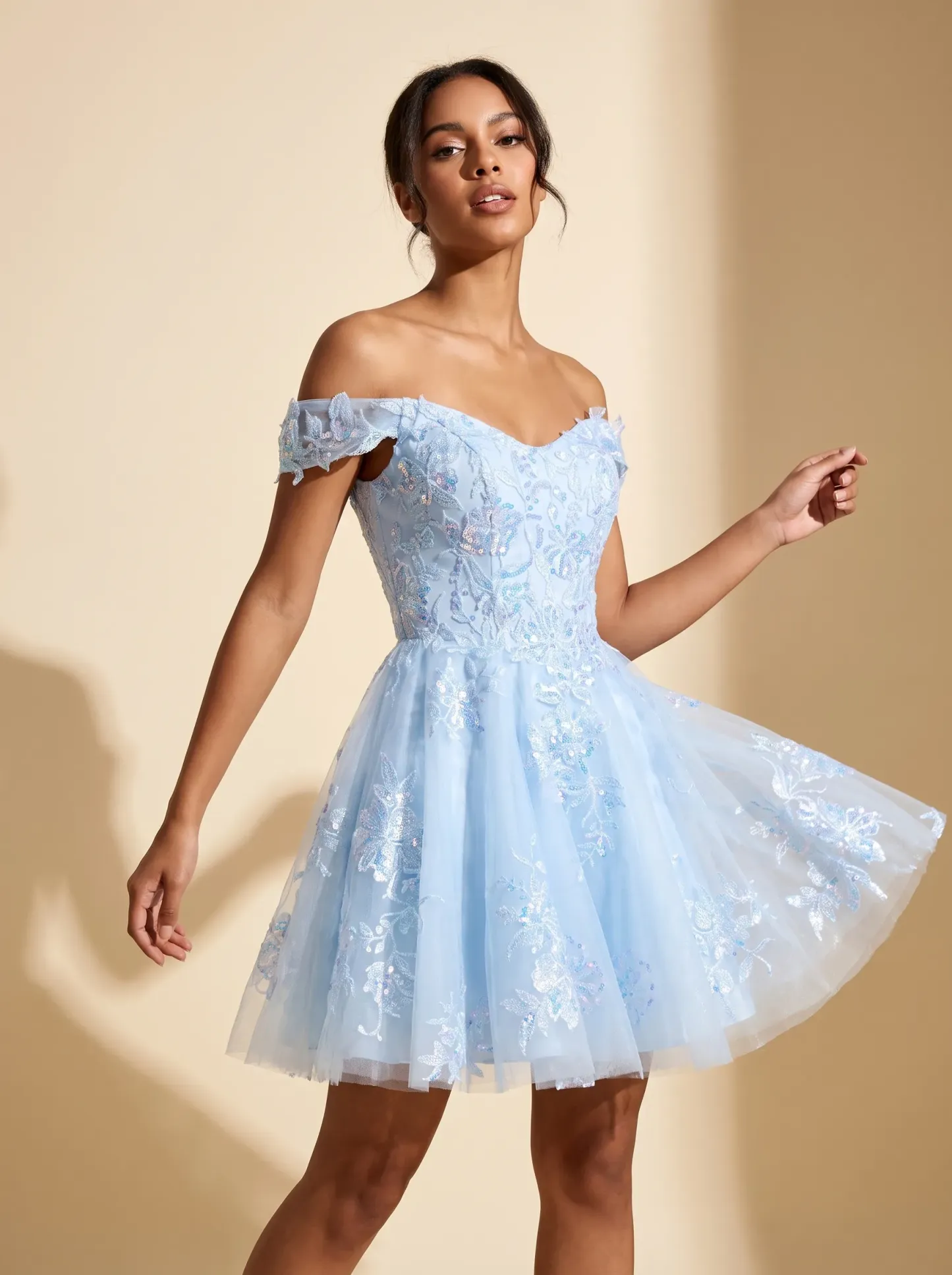 [Copy]Ethereal Floral Sequin Corset Dress | Homecoming Strapless A-Line Mini Gown
