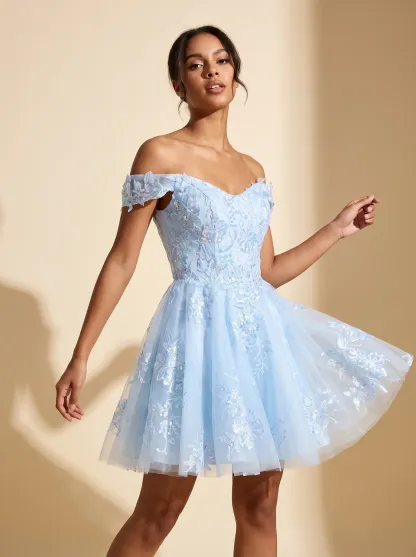 [Copy]Ethereal Floral Sequin Corset Dress | Homecoming Strapless A-Line Mini Gown