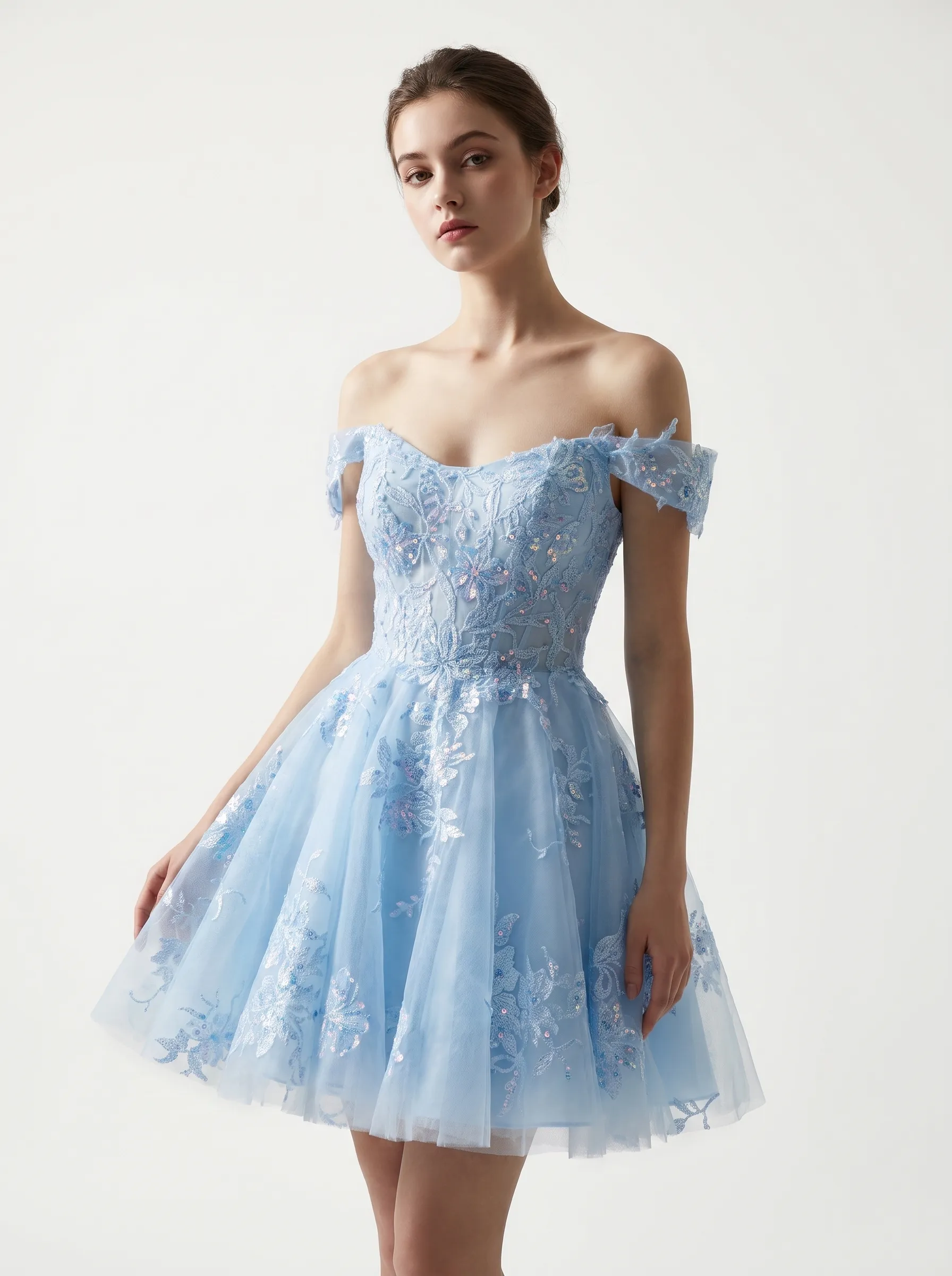 [Copy]Ethereal Floral Sequin Corset Dress | Homecoming Strapless A-Line Mini Gown