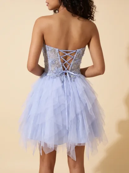 [Copy]Enchanting Off-the-Shoulder Light Blue Dress | Homecoming Sequin Lace Mini Gown