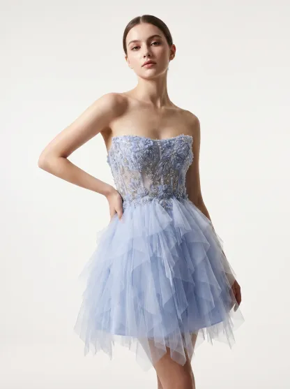 [Copy]Enchanting Off-the-Shoulder Light Blue Dress | Homecoming Sequin Lace Mini Gown