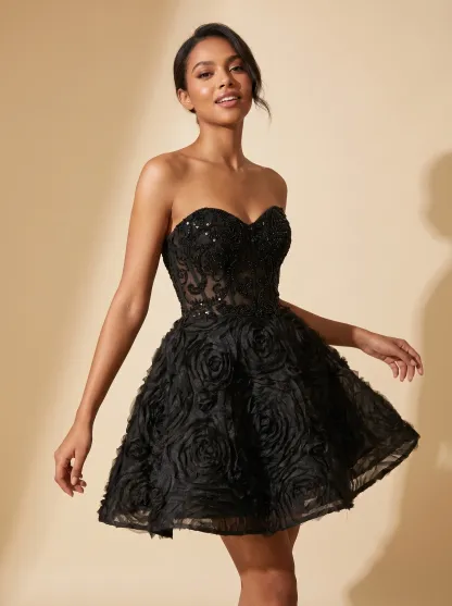 [Copy]Exquisite Strapless Periwinkle Dress | Homecoming Tiered Tulle Corset Mini Gown
