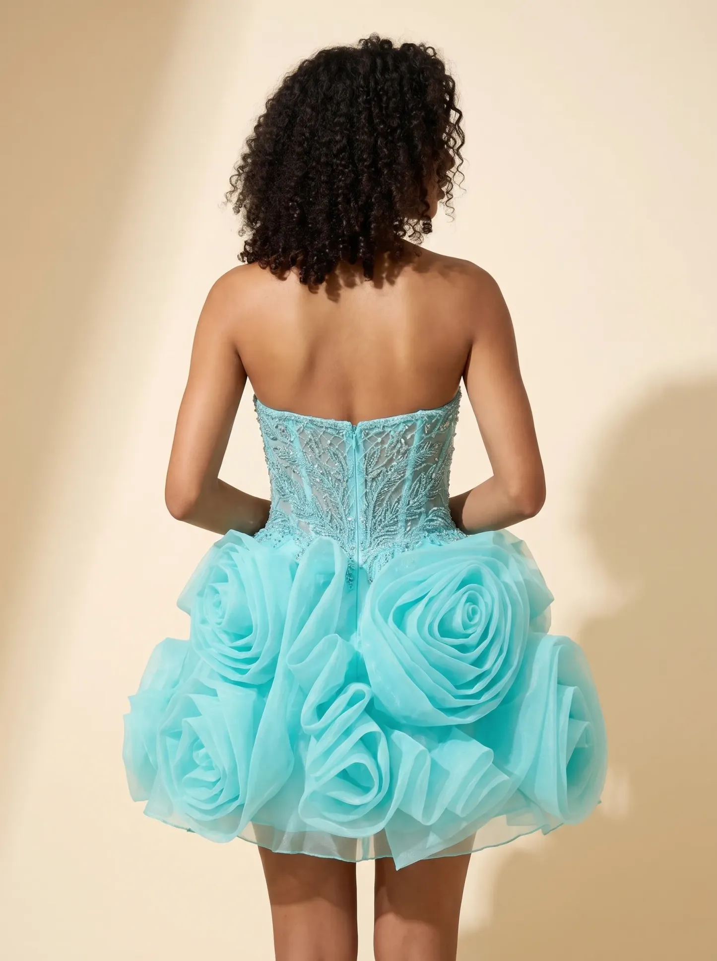 [Copy]Glamorous Strapless Corset Black Dress | Homecoming 3D Rose Flower Mini Gown