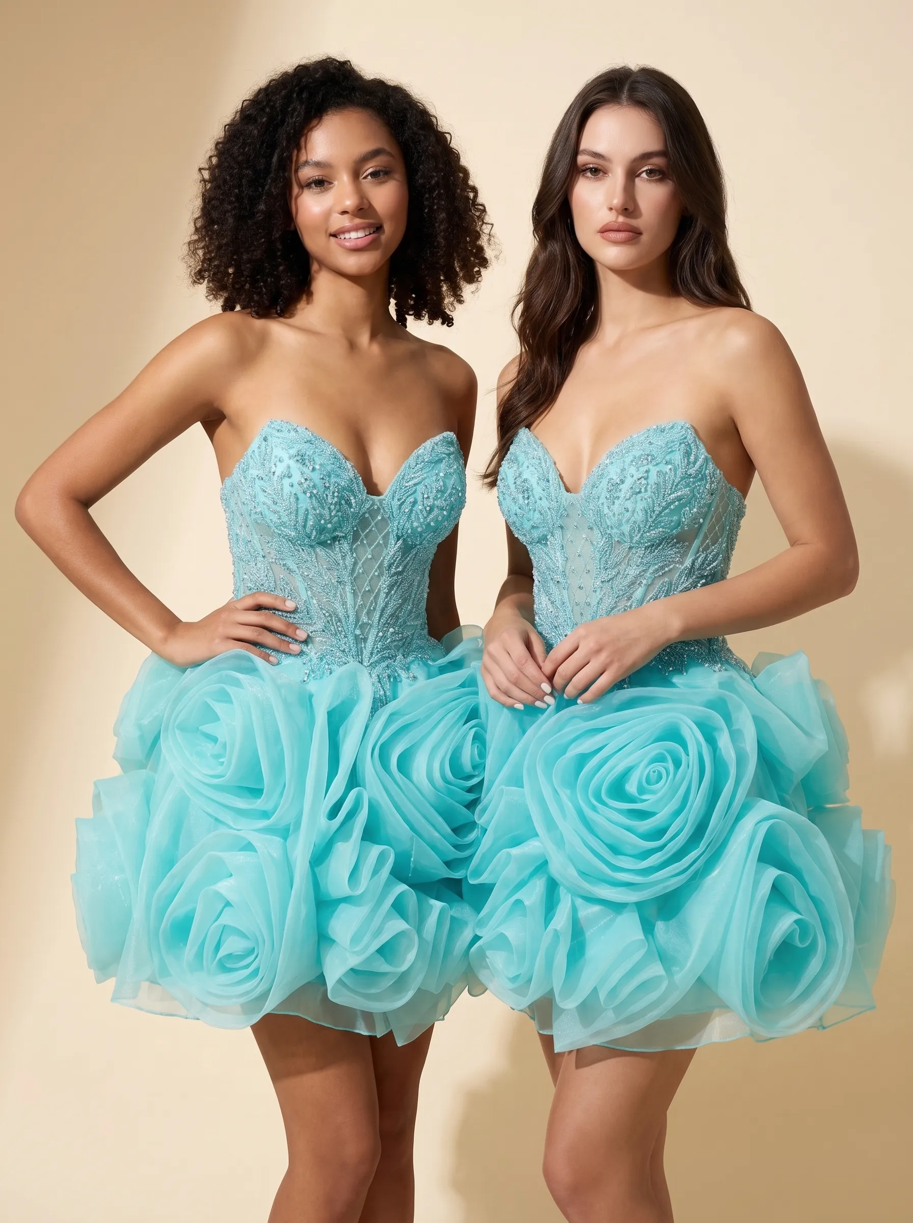[Copy]Glamorous Strapless Corset Black Dress | Homecoming 3D Rose Flower Mini Gown