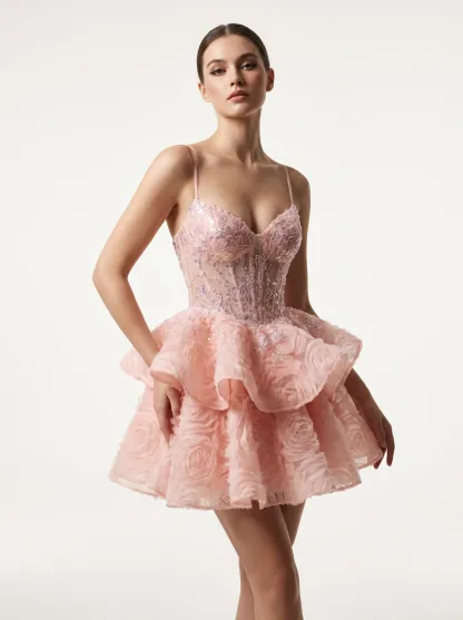 [Copy]Breathtaking Deep Sweetheart Aqua Dress | Homecoming Oversized 3D Rose Mini Gown