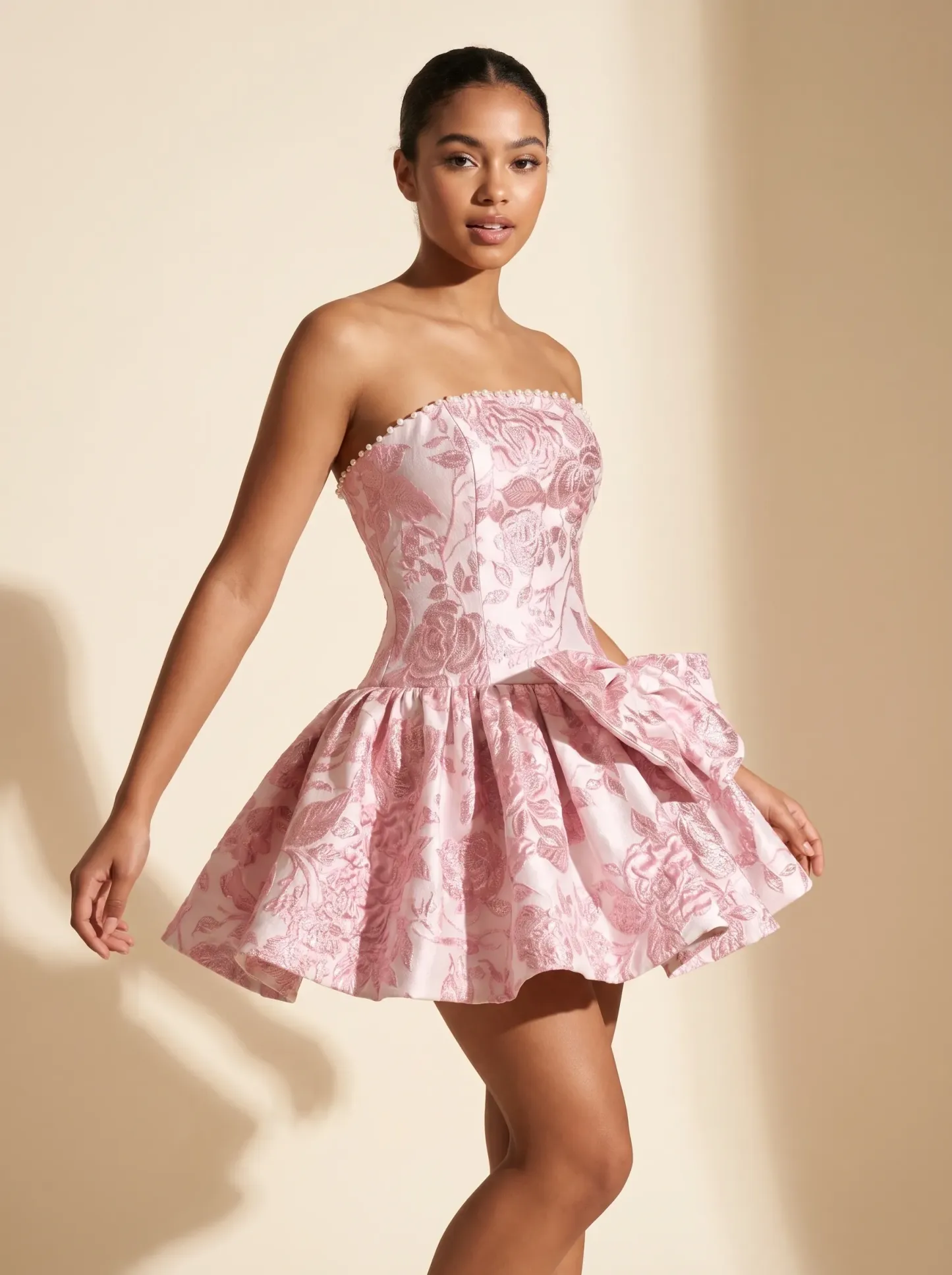 [Copy]Gorgeous Spaghetti Straps Pink Dress | Homecoming Tiered 3D Rose Mini Gown
