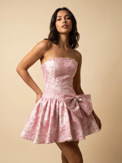 [Copy]Gorgeous Spaghetti Straps Pink Dress | Homecoming Tiered 3D Rose Mini Gown