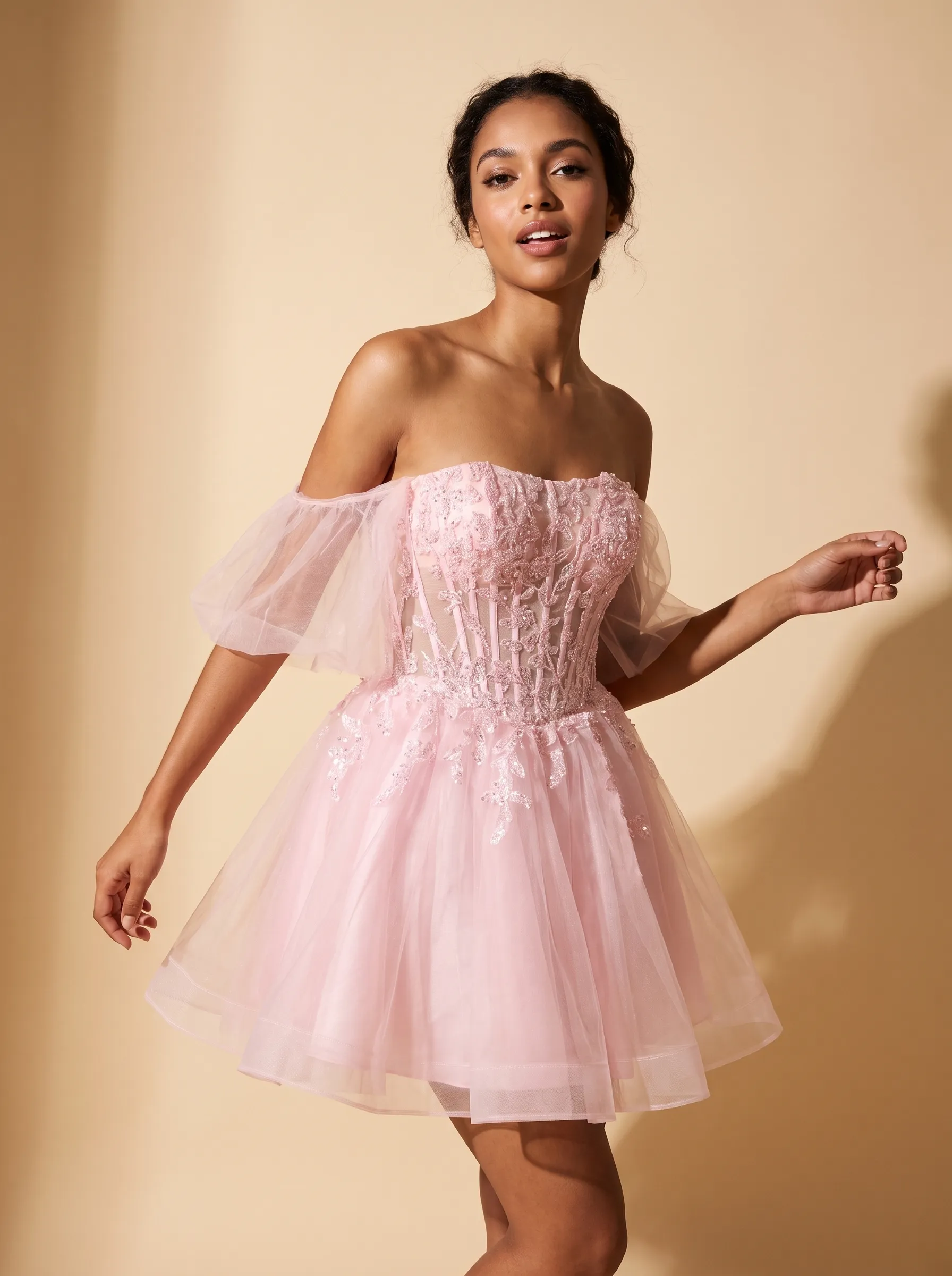 [Copy]Radiant Spaghetti Straps Yellow Dress | Homecoming Tiered Ruffle Corset Mini Gown