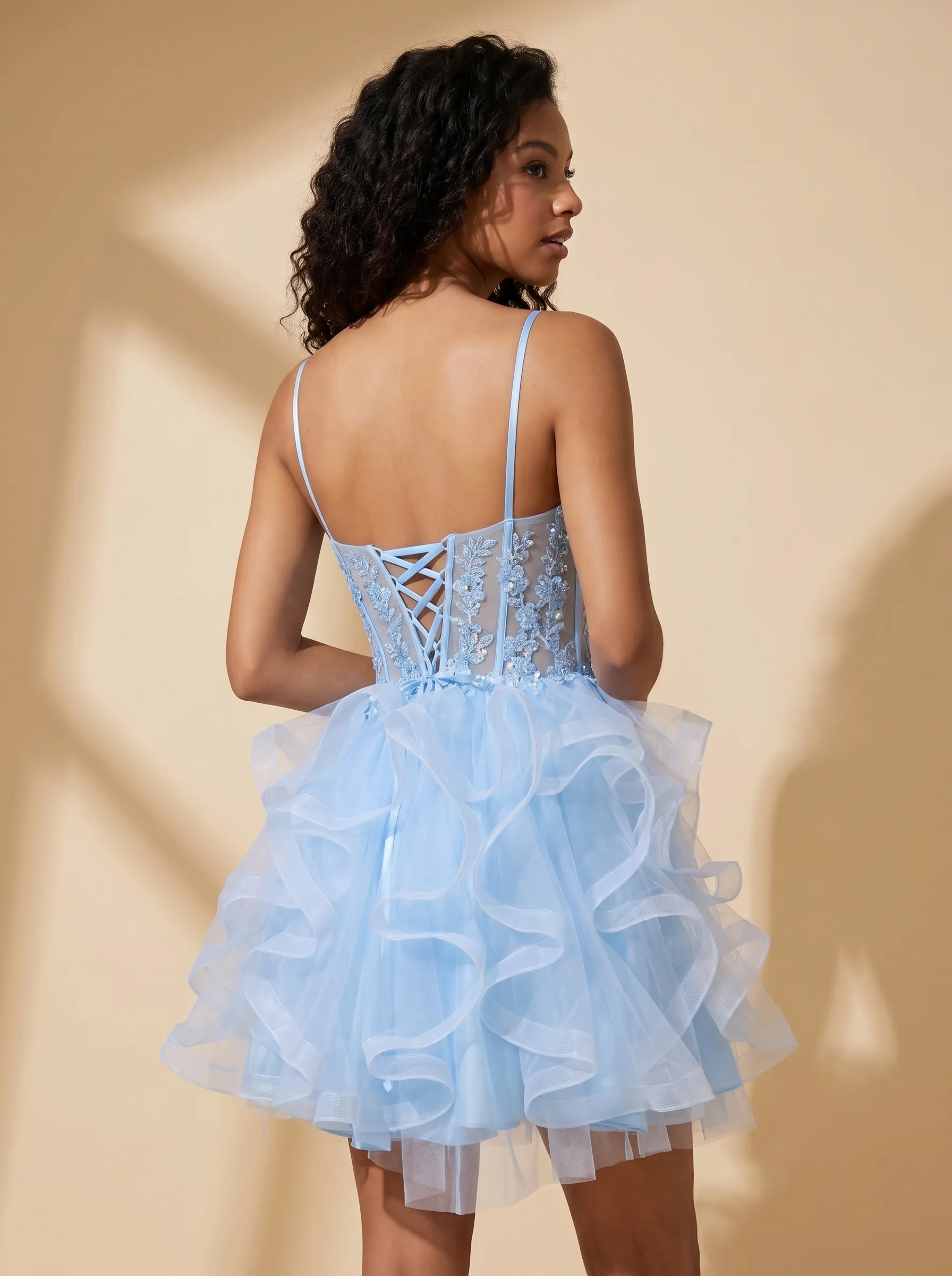[Copy]Gorgeous Thick Straps Watercolor Dress | Homecoming Tiered Floral Tulle Corset Mini Gown