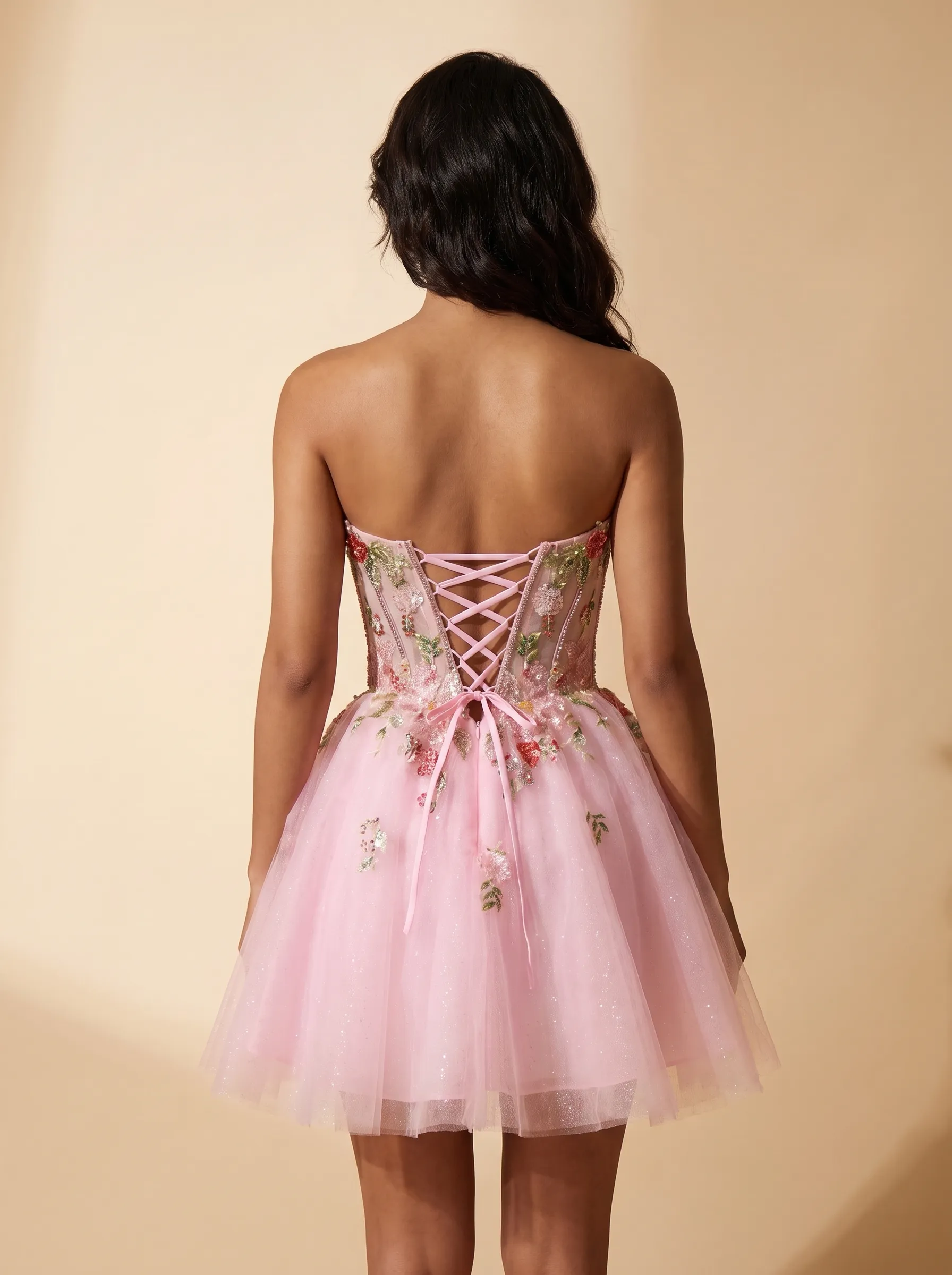 [Copy]Gorgeous Spaghetti Straps Light Blue Dress | Homecoming Tiered Ruffle Corset Mini Gown