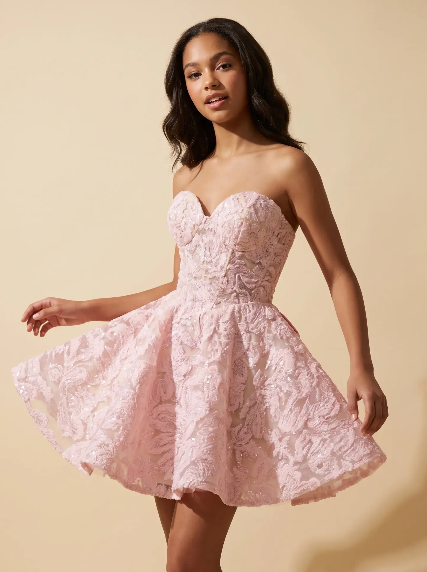 [Copy]Enchanting Strapless Pink Dress | Homecoming Floral Embroidered Corset Tulle Mini Gown
