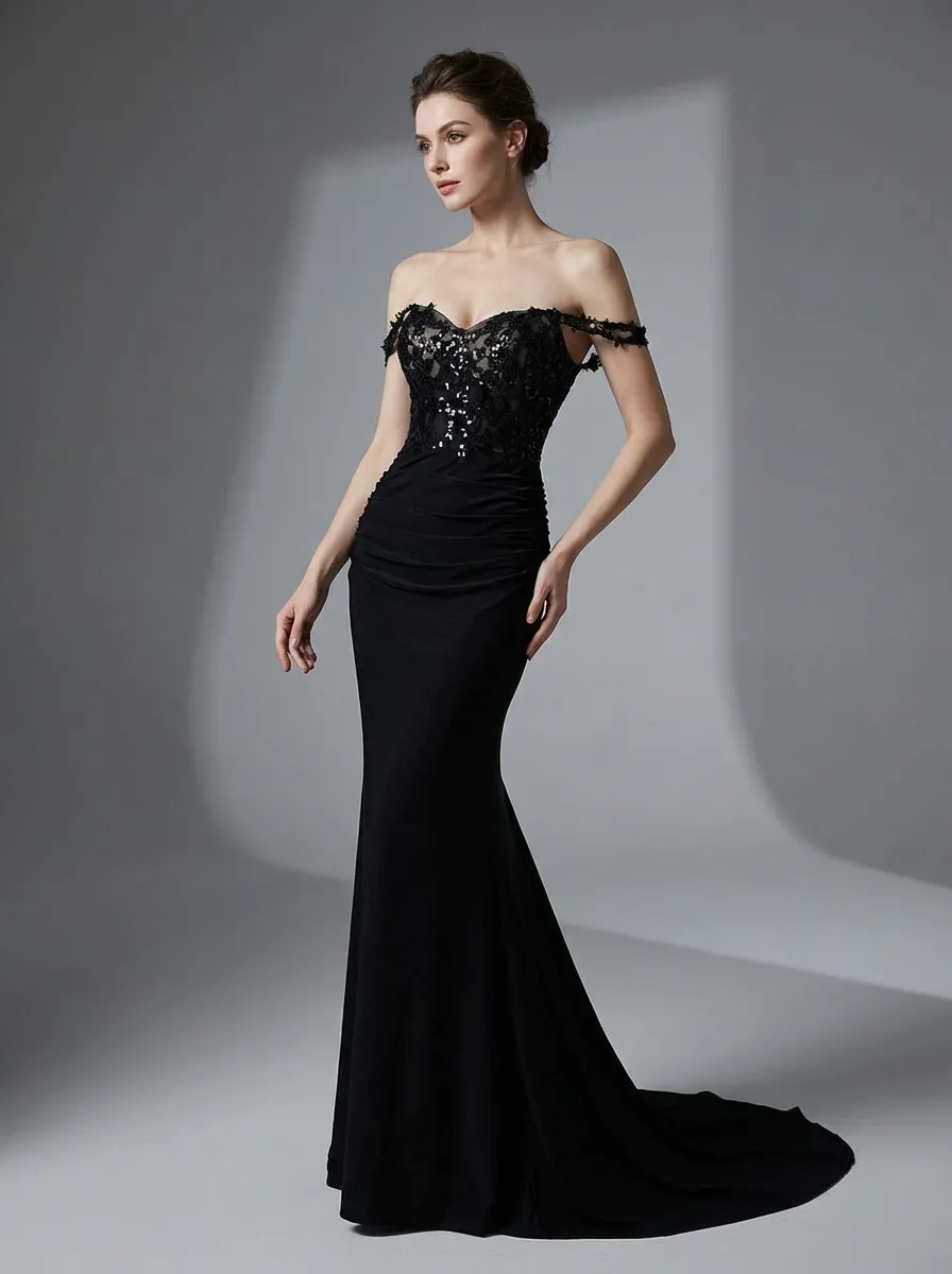 Black Glitter Mermaid Prom Dress