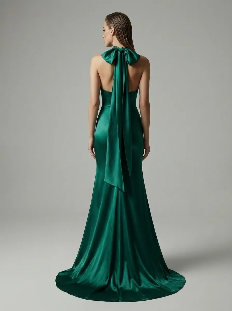 Dark Green Halter Mermaid Prom Dress