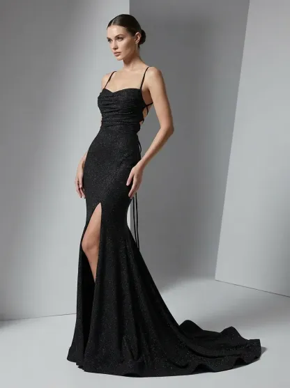 Light Blue Sparkly Mermaid Prom Dress | Sequin Gown with Side Slit