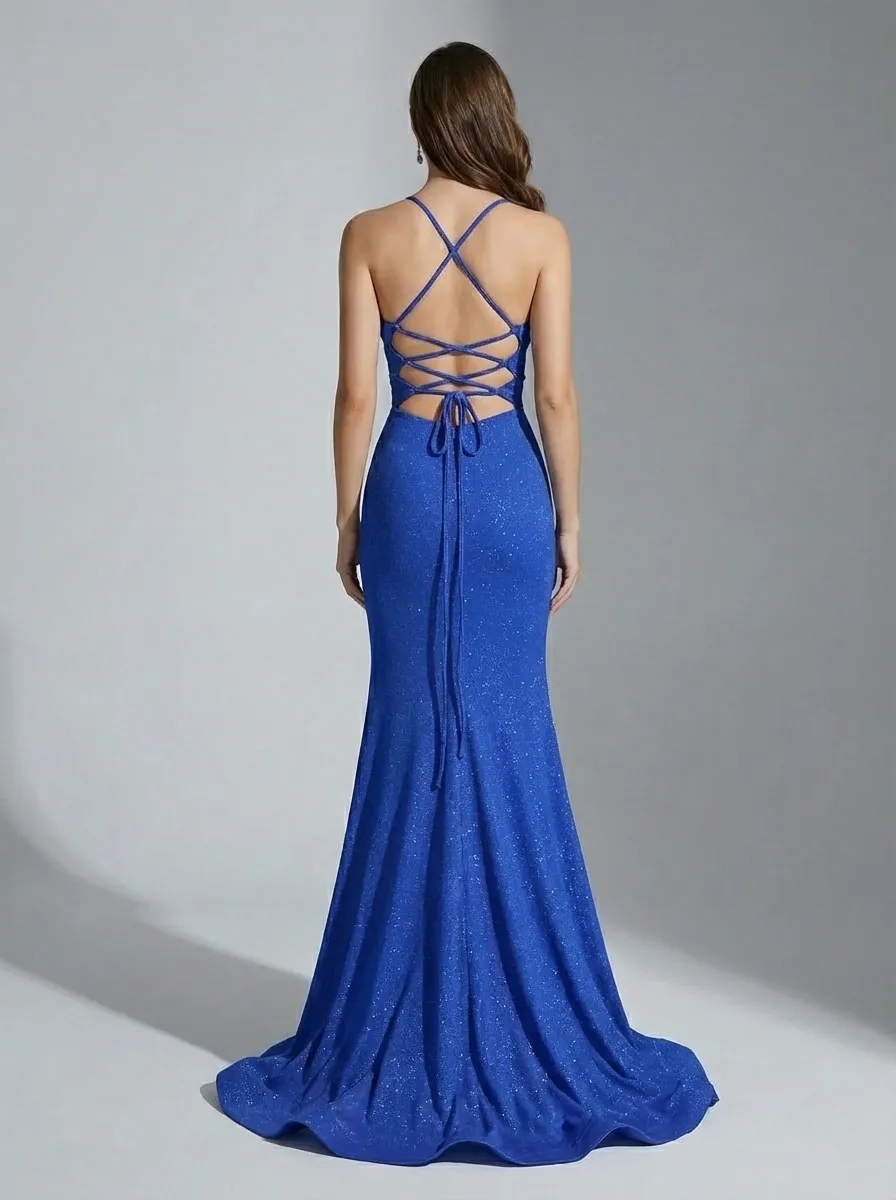 Light Blue Sparkly Mermaid Prom Dress | Sequin Gown with Side Slit