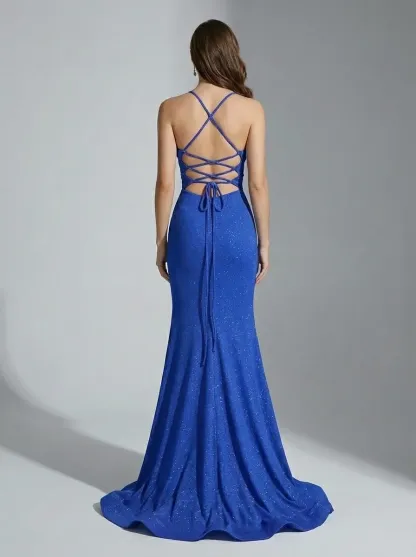 Light Blue Sparkly Mermaid Prom Dress | Sequin Gown with Side Slit