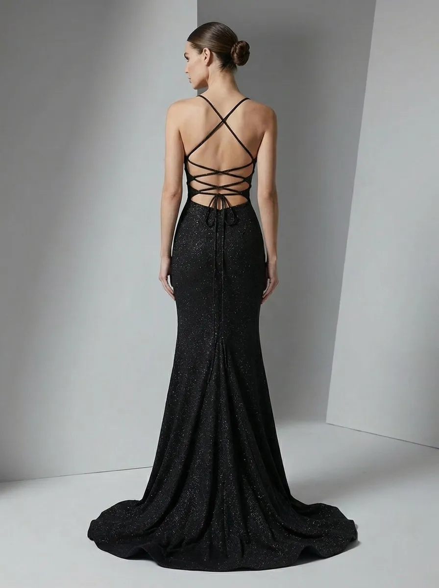 Light Blue Sparkly Mermaid Prom Dress | Sequin Gown with Side Slit