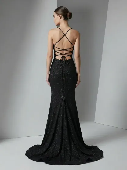 Light Blue Sparkly Mermaid Prom Dress | Sequin Gown with Side Slit