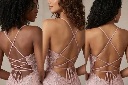 Blush Pink A-Line Prom Dress | Spaghetti Straps Gown with Lace Appliques