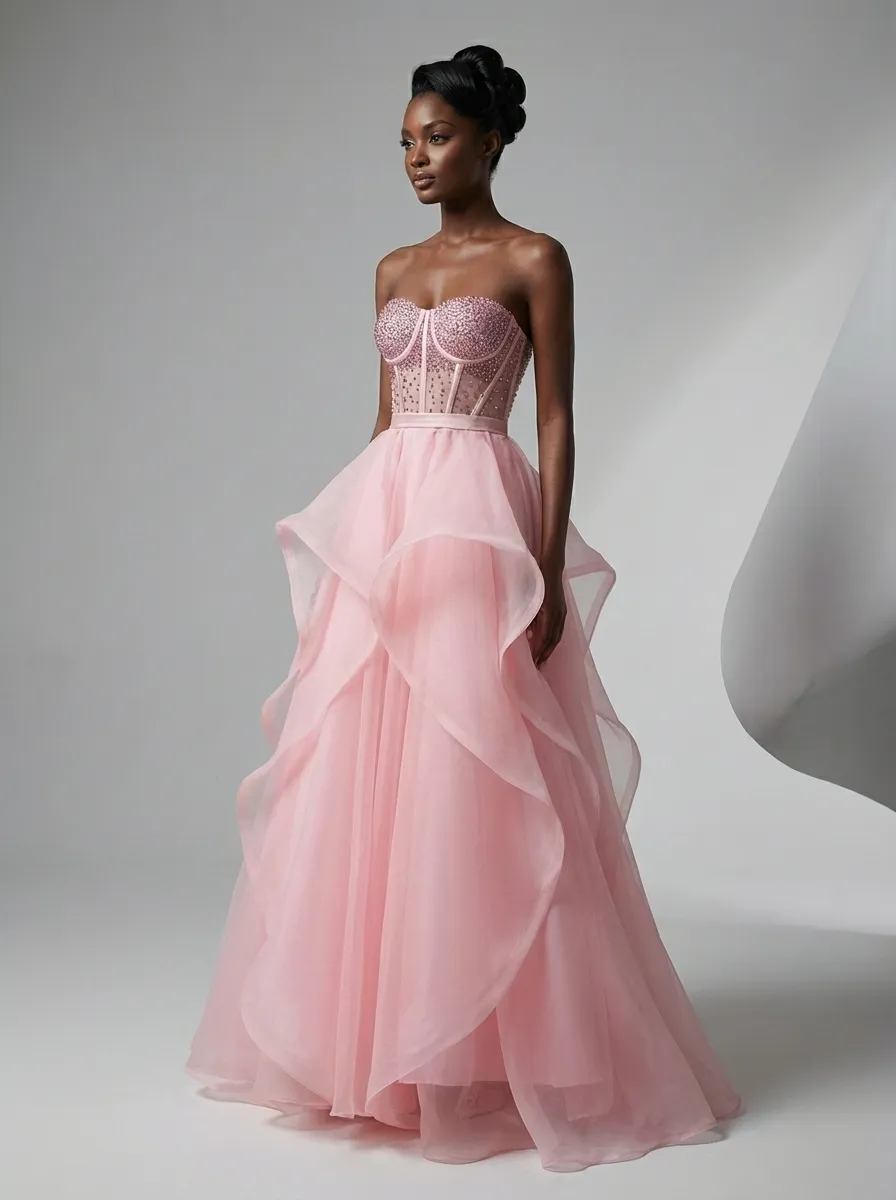 Black Strapless Ball Gown | Elegant Organza Evening Formal Dress