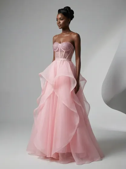 Black Strapless Ball Gown | Elegant Organza Evening Formal Dress