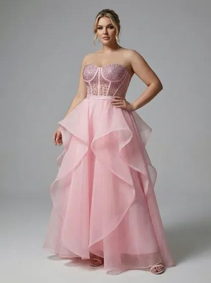 Black Strapless Ball Gown | Elegant Organza Evening Formal Dress