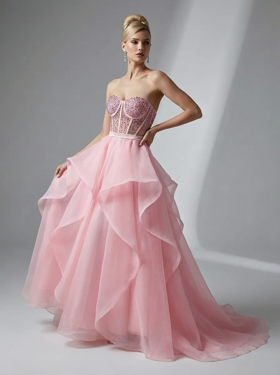 Black Strapless Ball Gown | Elegant Organza Evening Formal Dress
